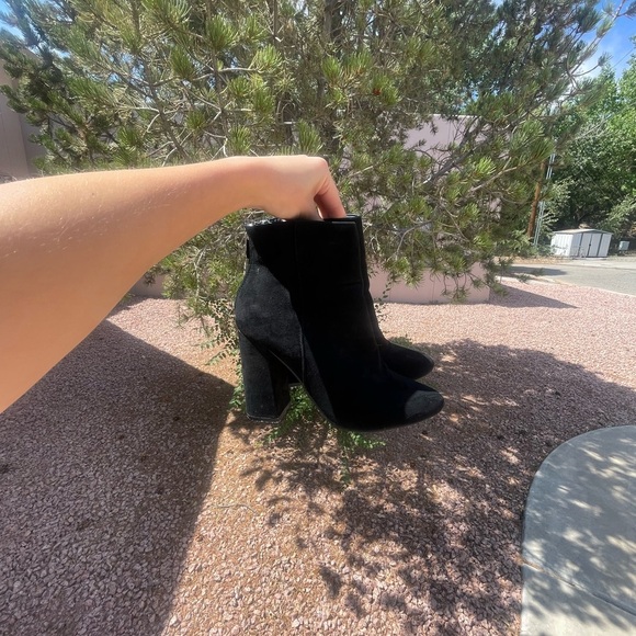 Elvia Classic Black Suede Heeled Boots - Picture 3 of 9